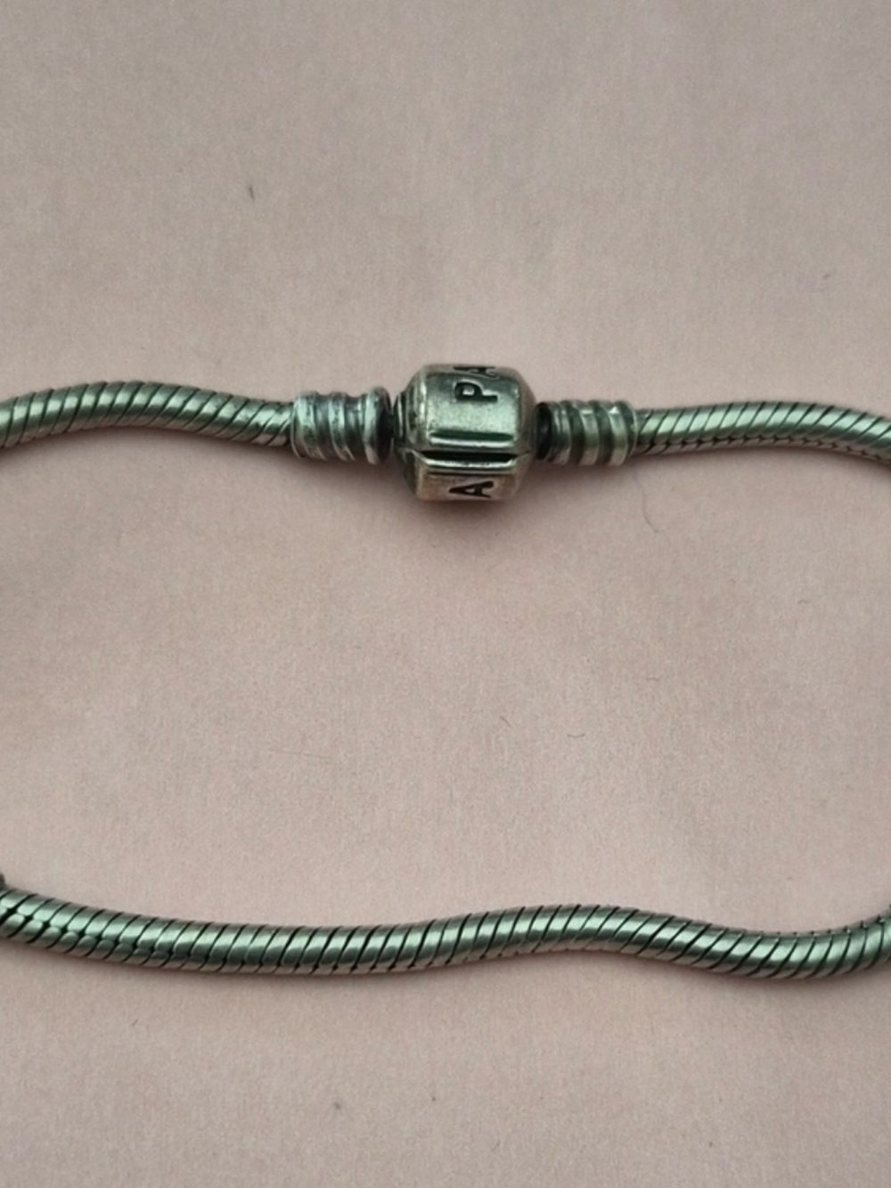 Pandora Authentic Snake Chain Bracelet with Logo Barrel clasp 7.9